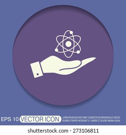 hand holding the atom, molecule. the symbol of physics and chemistry. symbol icon of physics or chemistry . the study of science