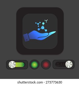 hand holding the atom, molecule. the symbol of physics and chemistry. symbol icon of physics or chemistry . the study of science