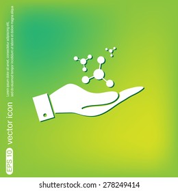 hand holding the atom, molecule. the symbol of physics and chemistry. symbol icon of physics or chemistry . the study of science