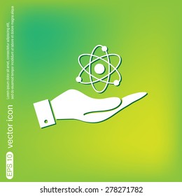 hand holding the atom, molecule. the symbol of physics and chemistry. symbol icon of physics or chemistry . the study of science