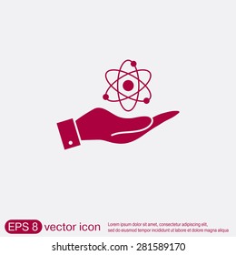 hand holding the atom, molecule. the symbol of physics and chemistry. symbol icon of physics or chemistry . the study of science