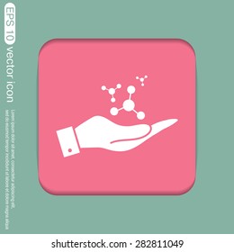 hand holding the atom, molecule. the symbol of physics and chemistry. symbol icon of physics or chemistry . the study of science