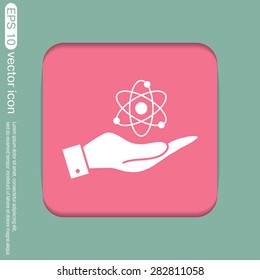 hand holding the atom, molecule. the symbol of physics and chemistry. symbol icon of physics or chemistry . the study of science