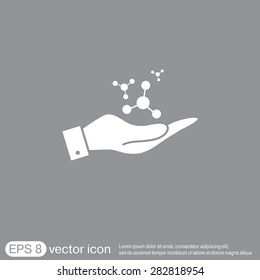 hand holding the atom, molecule. the symbol of physics and chemistry. symbol icon of physics or chemistry . the study of science