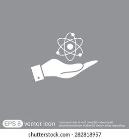 hand holding the atom, molecule. the symbol of physics and chemistry. symbol icon of physics or chemistry . the study of science