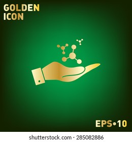 hand holding the atom, molecule. the symbol of physics and chemistry. symbol icon of physics or chemistry . the study of science