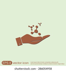 hand holding the atom, molecule. the symbol of physics and chemistry. symbol icon of physics or chemistry . the study of science
