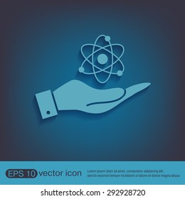 hand holding the atom, molecule. the symbol of physics and chemistry. symbol icon of physics or chemistry . the study of science