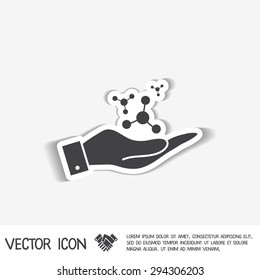 hand holding the atom, molecule. the symbol of physics and chemistry. symbol icon of physics or chemistry . the study of science