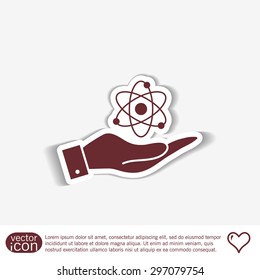 hand holding the atom, molecule. the symbol of physics and chemistry. symbol icon of physics or chemistry . the study of science