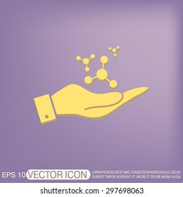 hand holding the atom, molecule. the symbol of physics and chemistry. symbol icon of physics or chemistry . the study of science