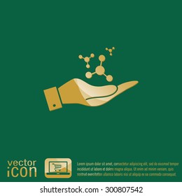 hand holding the atom, molecule. the symbol of physics and chemistry. symbol icon of physics or chemistry . the study of science