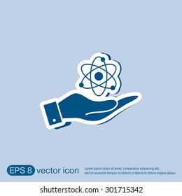 hand holding the atom, molecule. the symbol of physics and chemistry. symbol icon of physics or chemistry . the study of science