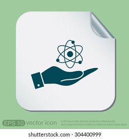 hand holding the atom, molecule. the symbol of physics and chemistry. symbol icon of physics or chemistry . the study of science