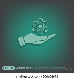 hand holding the atom, molecule. the symbol of physics and chemistry. symbol icon of physics or chemistry . the study of science