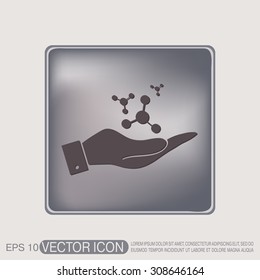 hand holding the atom, molecule. the symbol of physics and chemistry. symbol icon of physics or chemistry . the study of science