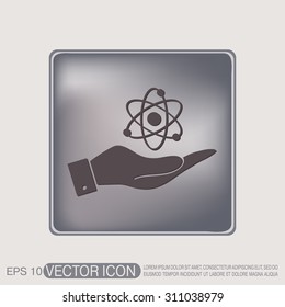 hand holding the atom, molecule. the symbol of physics and chemistry. symbol icon of physics or chemistry . the study of science