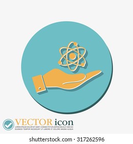 hand holding the atom, molecule. the symbol of physics and chemistry. symbol icon of physics or chemistry . the study of science