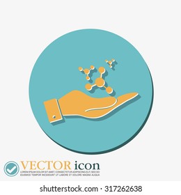 hand holding the atom, molecule. the symbol of physics and chemistry. symbol icon of physics or chemistry . the study of science
