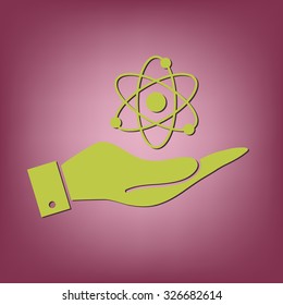 hand holding the atom, molecule. the symbol of physics and chemistry. symbol icon of physics or chemistry . the study of science