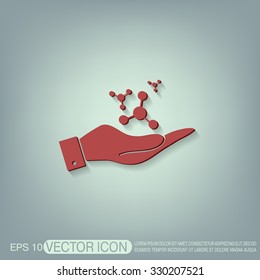 hand holding the atom, molecule. the symbol of physics and chemistry. symbol icon of physics or chemistry . the study of science