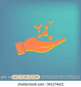 hand holding the atom, molecule. the symbol of physics and chemistry. symbol icon of physics or chemistry . the study of science