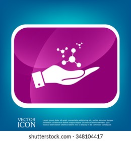 hand holding the atom, molecule. the symbol of physics and chemistry. symbol icon of physics or chemistry . the study of science