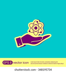 hand holding the atom, molecule. the symbol of physics and chemistry. symbol icon of physics or chemistry . the study of science