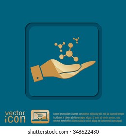 hand holding the atom, molecule. the symbol of physics and chemistry. symbol icon of physics or chemistry . the study of science