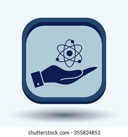 hand holding the atom, molecule. the symbol of physics and chemistry. symbol icon of physics or chemistry . the study of science