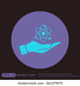 hand holding the atom, molecule. the symbol of physics and chemistry. symbol icon of physics or chemistry . the study of science