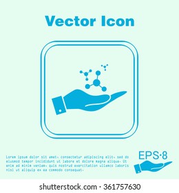 hand holding the atom, molecule. the symbol of physics and chemistry. symbol icon of physics or chemistry . the study of science