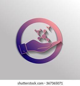 hand holding the atom, molecule. the symbol of physics and chemistry. symbol icon of physics or chemistry . the study of science