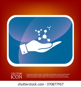 hand holding the atom, molecule. the symbol of physics and chemistry. symbol icon of physics or chemistry . the study of science