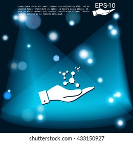 hand holding the atom, molecule. the symbol of physics and chemistry. symbol icon of physics or chemistry . the study of science