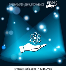 hand holding the atom, molecule. the symbol of physics and chemistry. symbol icon of physics or chemistry . the study of science