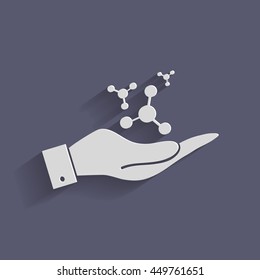 hand holding the atom, molecule. the symbol of physics and chemistry. symbol icon of physics or chemistry . the study of science
