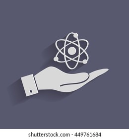 hand holding the atom, molecule. the symbol of physics and chemistry. symbol icon of physics or chemistry . the study of science