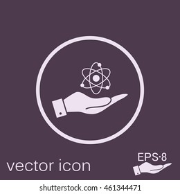 hand holding the atom, molecule. the symbol of physics and chemistry. symbol icon of physics or chemistry . the study of science
