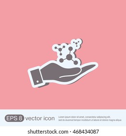 hand holding the atom, molecule. the symbol of physics and chemistry. symbol icon of physics or chemistry . the study of science