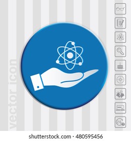 hand holding the atom, molecule. the symbol of physics and chemistry. symbol icon of physics or chemistry . the study of science