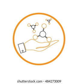 hand holding the atom, molecule. the symbol of physics and chemistry. symbol icon of physics or chemistry . the study of science