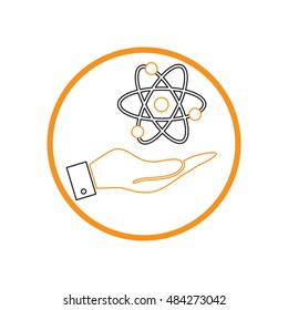 hand holding the atom, molecule. the symbol of physics and chemistry. symbol icon of physics or chemistry . the study of science