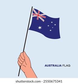 Hand holding Australia flag in line art drawing style. Australia hand Flag waving. Vector illustration