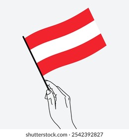 Hand holding Austria flag in line art drawing style. Austria hand Flag waving. Vector illustration