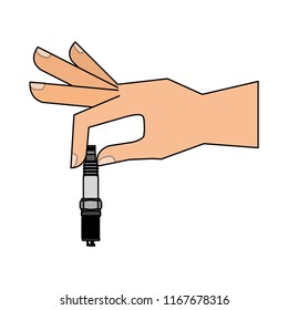 hand holding auto spare part spark plug
