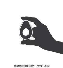 Hand holding an avocado, vector illustration design. Hands collection.