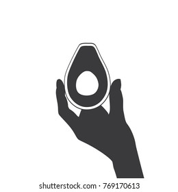 Hand holding an avocado, vector illustration design. Hands collection.