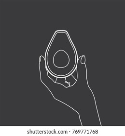 Hand holding an avocado, vector illustration design. Hands collection.