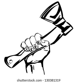  hand holding ax vector black hand draw illustration
